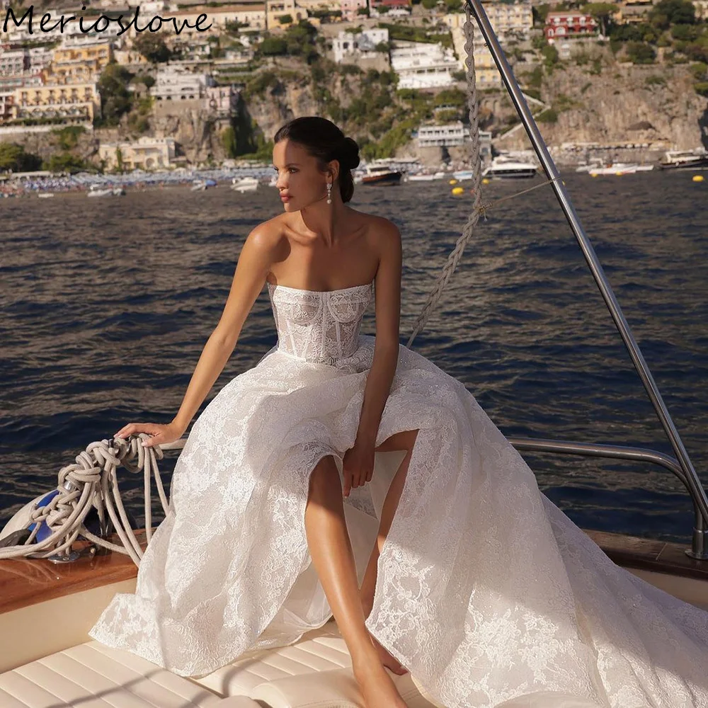 

Merioslove Exquisite Lace Appliques Wedding Dresses Sweetheart Sleeveless A-Line Bridal Gowns Beach Bride Dress vestido de novia