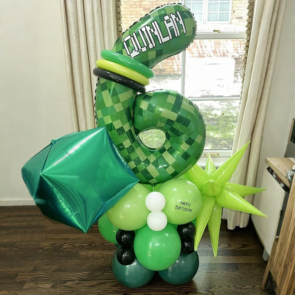 40-Inch Green Pixel Water Droplet 4D Square Aluminum Balloon - Birthday & Party Decoration