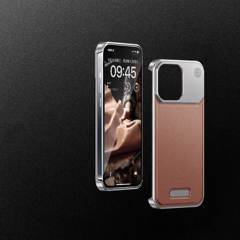 Suitable for 15Promax mobile phone case aromatherapy aluminum alloy leather texture magnetic iPhone anti-fall protective cover