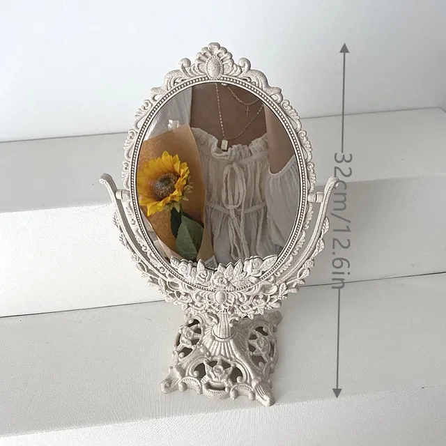 Miroir de maquillage de forme narvintage, miroir de maquillage de style européen, outil de maquillage de bureau à rotation à 360 °, décoration d'intérieur résistante 6
