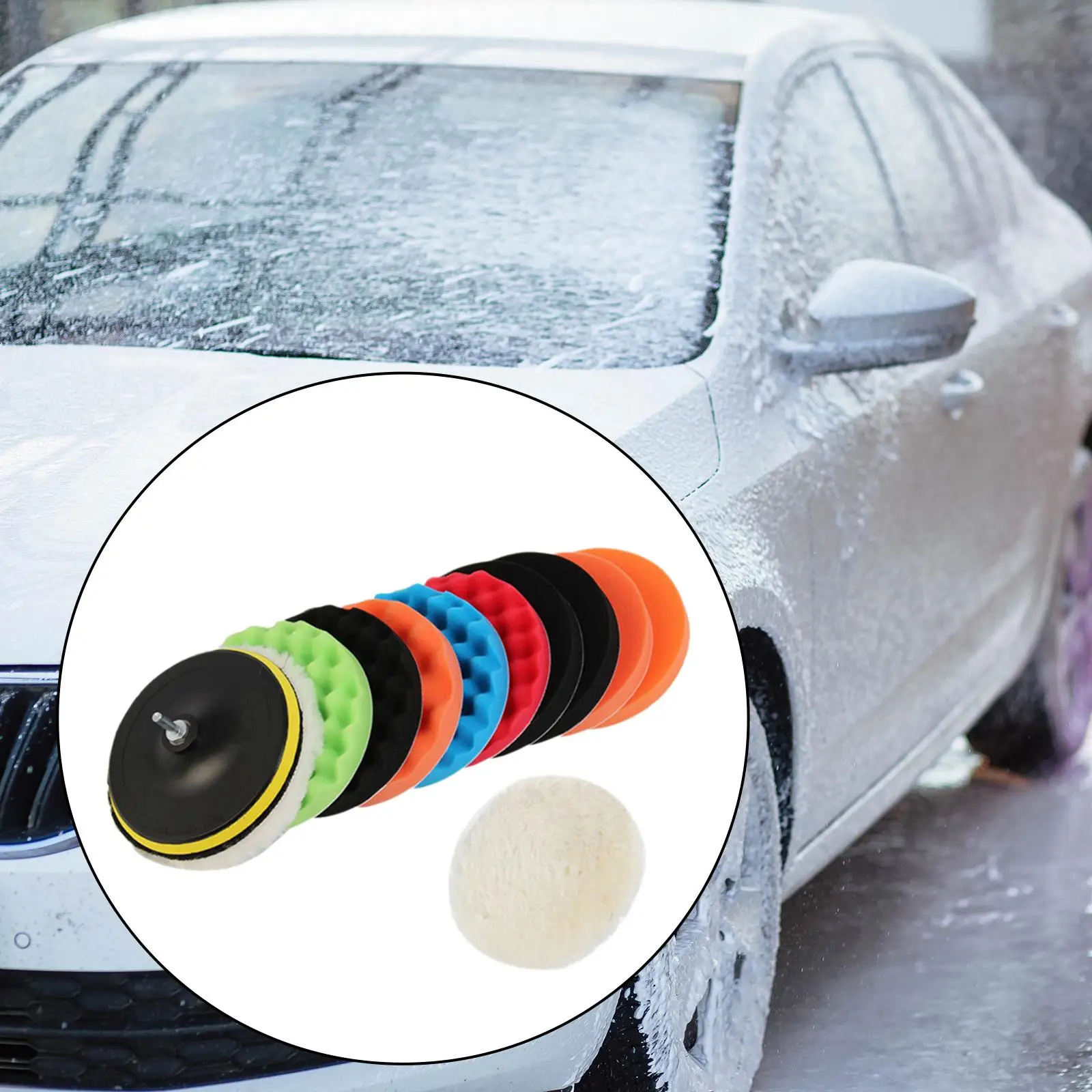 12x Car Polishing Pad Kits Reusable Round Drill Buffing for Compounding Polishing Sealing Glaze Waxing Automotive Detailing