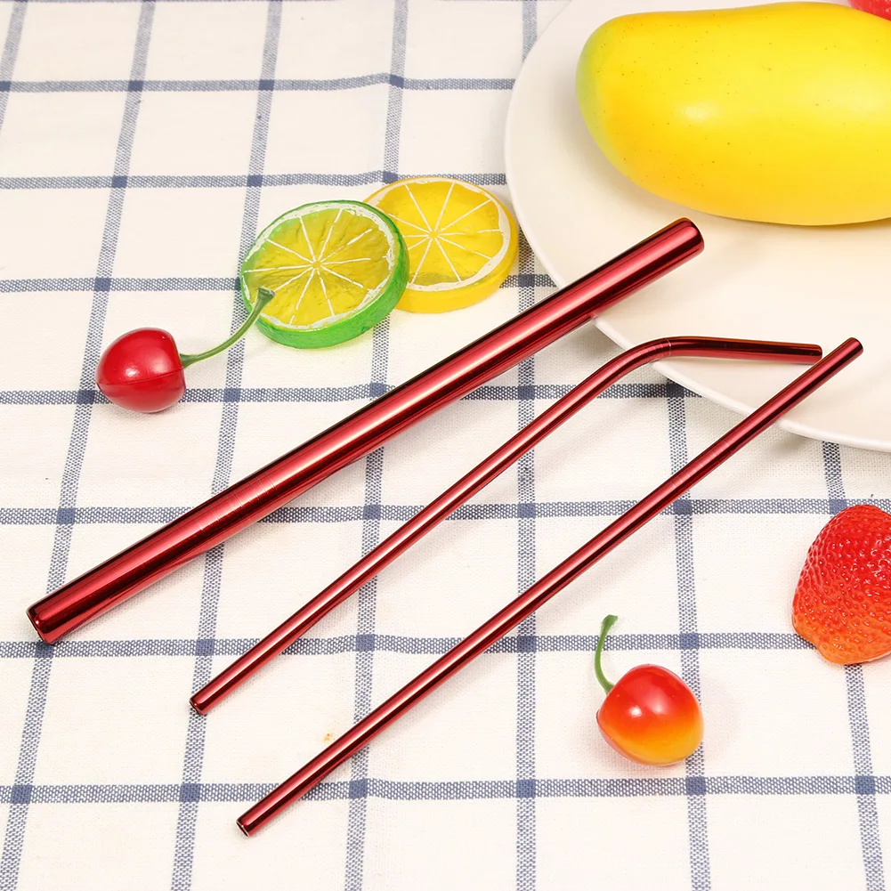 5pcs 스테인레스 스틸 금속 컬러 빨대 음료 우유 차 커피 도구 재사용 가능한 바 마시는 빨대 청소 브러쉬 키트