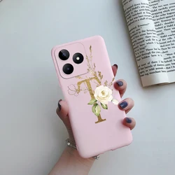 Soft Silicone Cute Letters Phone Case - Stylish Protective Cover for Realme C53 (Pink - T)