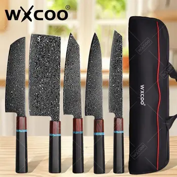 WXCOO Coltelli da cucina professionali giapponesi Set Coltello da chef Acciaio di Damasco Mannaia per carne di pesce Affettare Coltello Santoku Strumenti di cottura 1