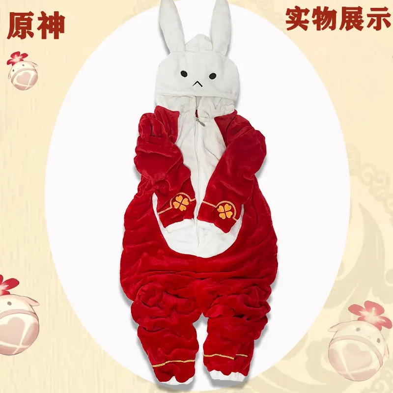 Genshin Impact Klee Cosplay Rabbit Kigurumi Pajama Cute Girls Anime Cartoon Bunny Costumes Sleepwear Outfit Jumpsuit