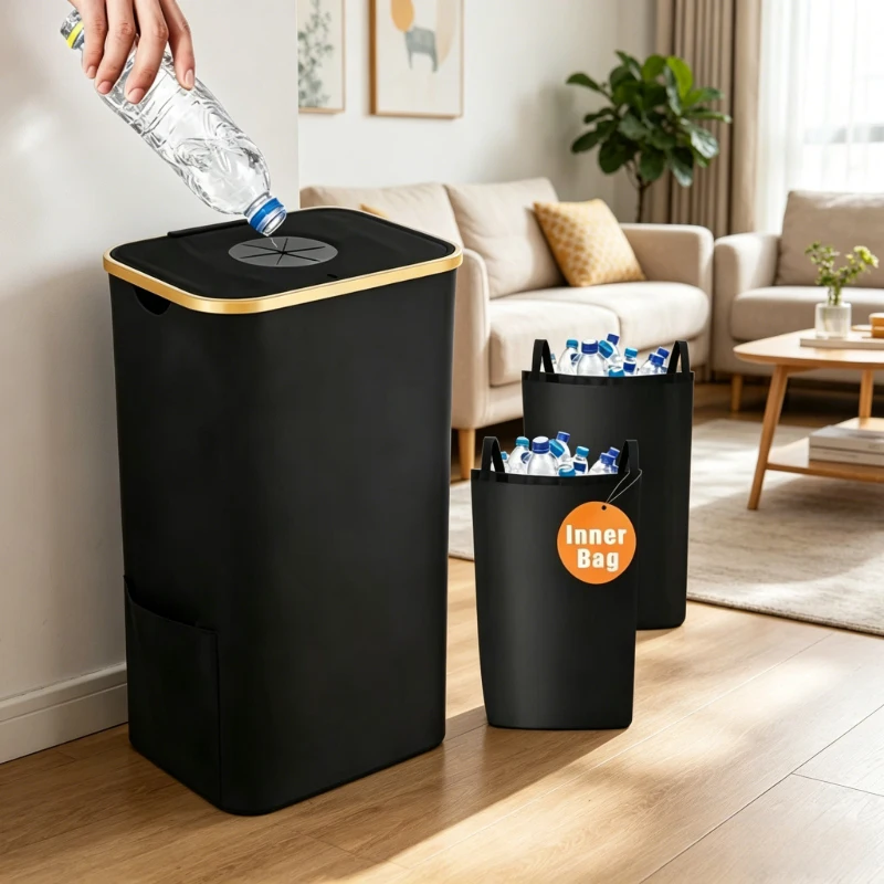Black Folding Bottle Storage Basket, Recyclable Empty Bottle Collection Bag for Home Office Indoor Use, Nice Gift