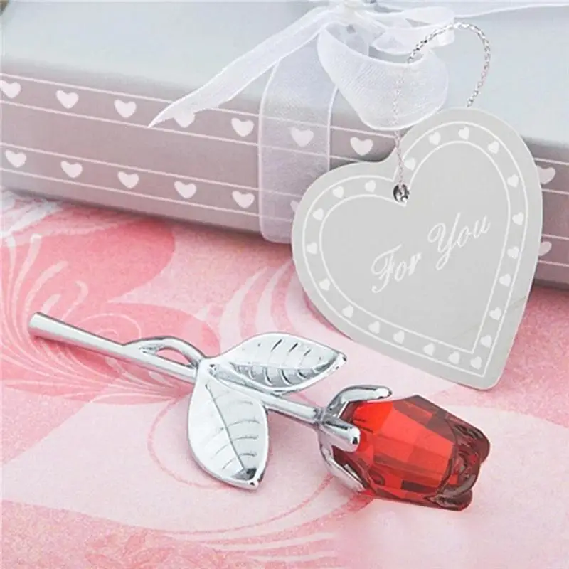 Mini Crystal Glass Roses Wedding Party Valentine's Day Gifts Creative Christmas Souvenirs Home Wedding Decoration Rose Ornaments