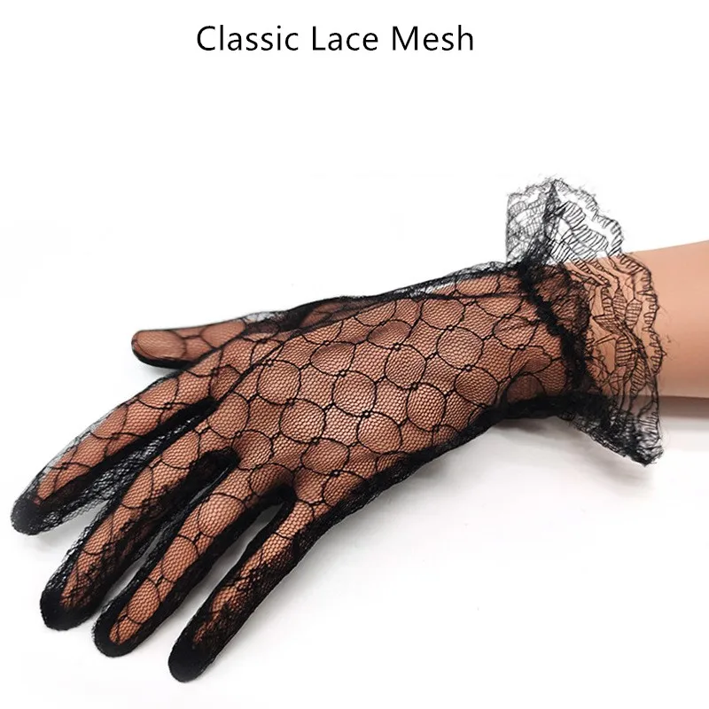 

Women Sexy Lace Full Finger Gloves Short Tulle Gloves Etiquette Gloves Mittens Wedding Club Prom Party Dancing Dress Glove