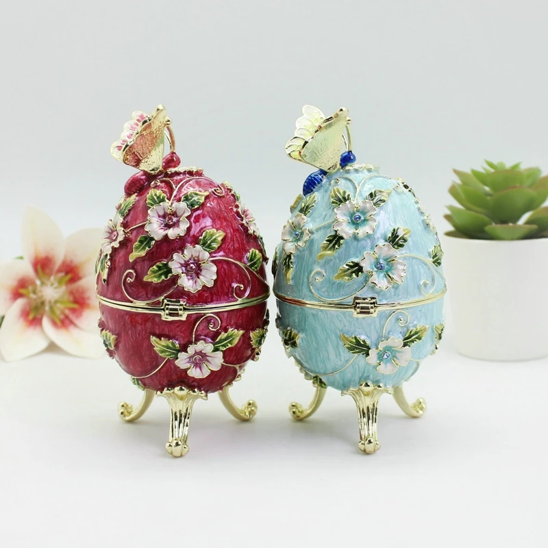 SHINNYGIFTS Schmetterlings-Osterei-Schmuckkästchen im Faberge-Ei-Stil mit Scharnier, Schmuckschatulle aus Metall für Heimdekoration, Ostergeschenke – Detail 19