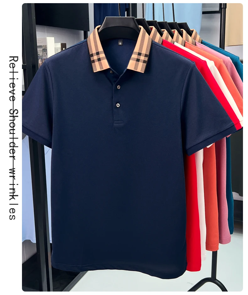 High quality striped lapel short sleeve T-shirt men's summer comfort fashion trend loose casual new breathable luxury polo shirt 25 Sb2e3c98e61b4462896e22e234de508015