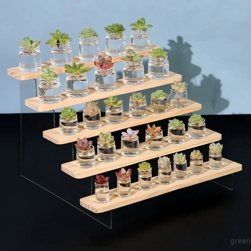 Acrylic Wood Display Stand Kit Figures Lipstick Powder Desktop Cosmetics Shelf Rack Makeup Holder Ladder Organizer Shelf 3