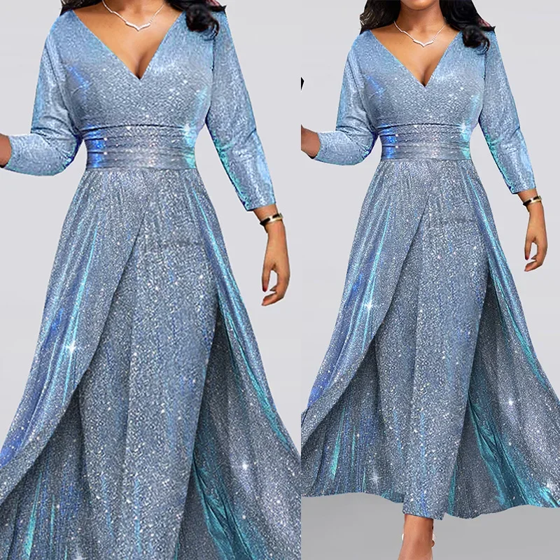 2024 Fashionable Euro-american Dual-sided Sequined Long Gown Ins Strapless Sexy Jumpsuit For Banquets Parties 2