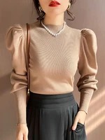 Autumn Winter Sweater Turtleneck Slim Fit Basic Pullovers Fashion Korean Knit Tops Puff Sleeve Womens Sweater Stretch Jumpers 1