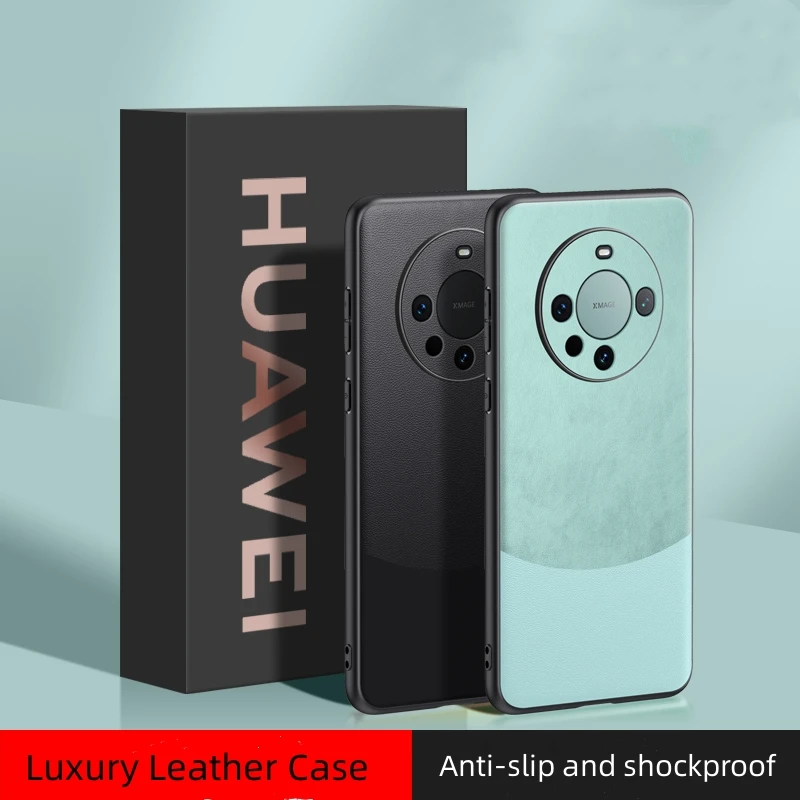 

For Huawei Mate 60 Pro Case Luxurious Leather Color Block Shockproof Back Cover For Huawei Mate 60 Stylish Thin Bumper Funda