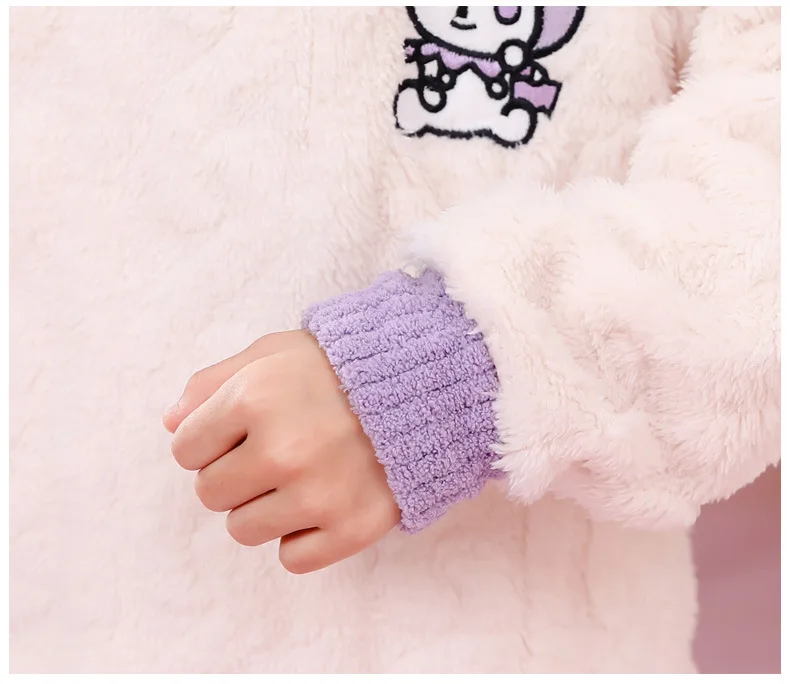 Sanrio Pajamas Flannel Kids Melody Cinnamoroll Kuromi Girls Round Neck Home Clothes