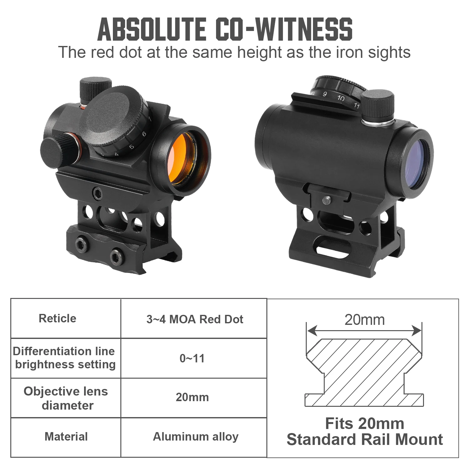 3 MOA red dot sight 1X20mm optical toy sight for toy use