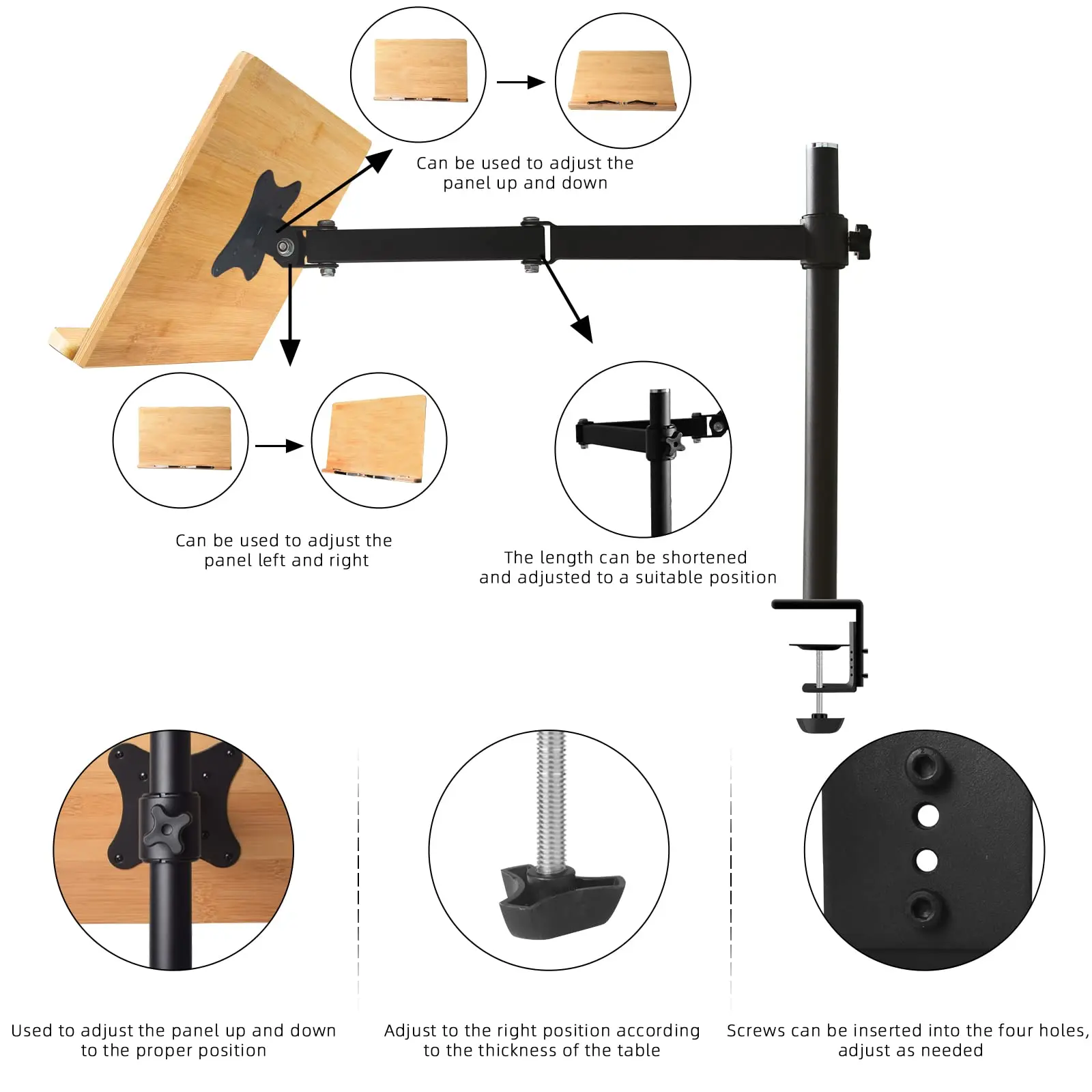 Music Stand For Sheet Music Wishacc Book Stand Height Adjustable Large Size, Bamboo Upright Book Stand With Page Clips For For Desk