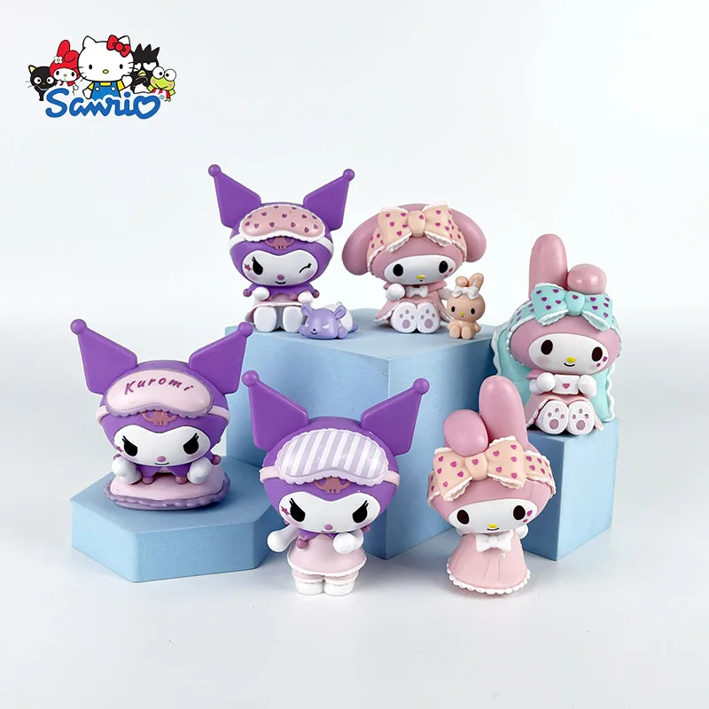 

6 шт. Sanrio Kuromi My Melody Kawaii Мультфильм Аниме фигурки креативные коллекционные настольные модели куклы игрушки офисные украшения подарки