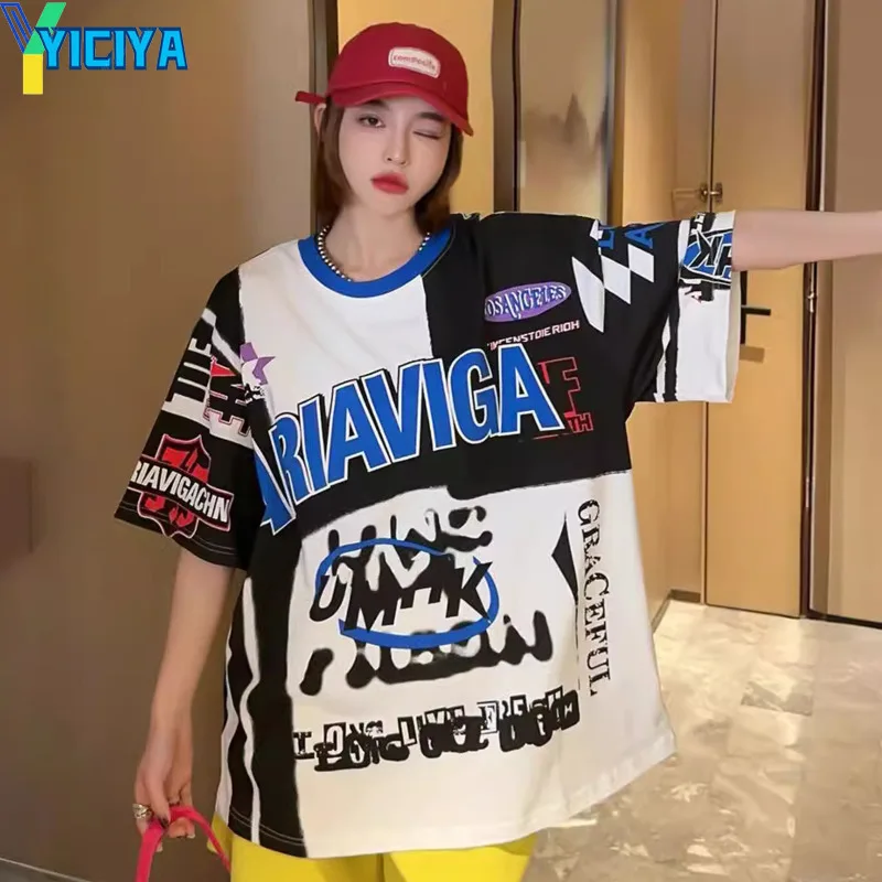 

YICIYA T-shirt y2k streetwear korean short Sleeve crop Top women t-shirts summer blouses Oversized tshirt tees clothing fashion