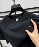 Marque de mode abeille broderie T-shirt à manches courtes été 100% coton respirant col rond haut coréen ample décontracté vêtements pour hommes 2