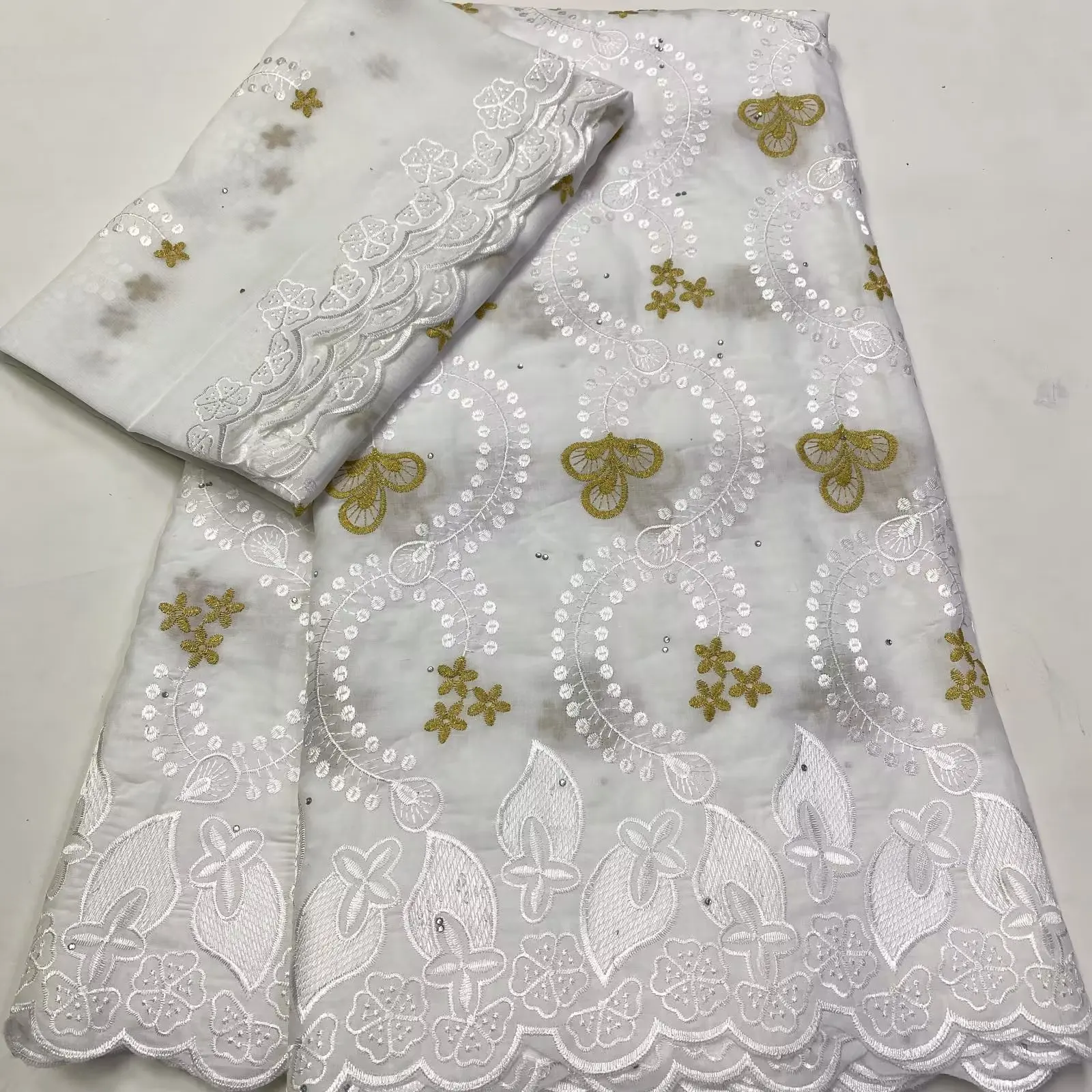 7 Yard Swiss Fabric 2023 Latest Beaded Embroidery African 100% Cotton Voile Lace Popular Dubai Style For wedding Party XJ11 5 yard swiss fabric 2023 latest heavy beaded embroidery african 100% cotton voile lace popular dubai style for wedding party xj9