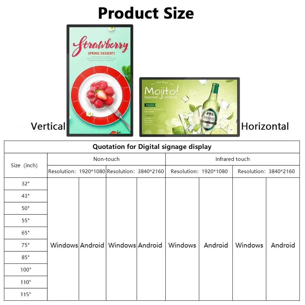 32/43/50/55 Inch Indoor/Outdoor LED Wall Advertising Machine Android/Windows System LCD Panel Screen Display for Video/TV 3 32/43/50/55 Inch Indoor/Outdoor LED Wall Advertising Machine Android/Windows System LCD Panel Screen Display for Video/TV 3