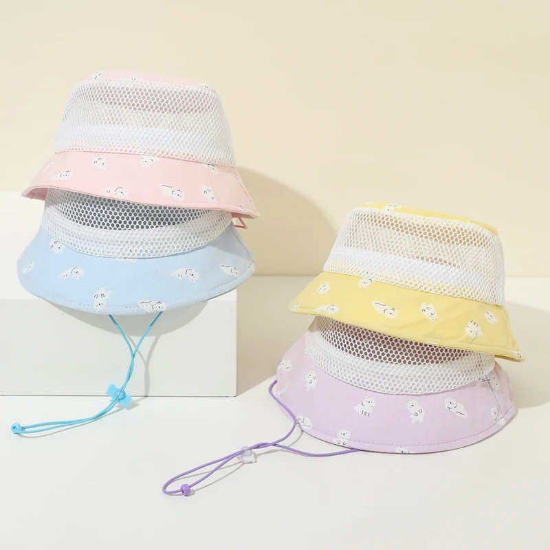 

Summer Baby Bucket Hat for Boys Girls Cartoon Bear Mesh Panama Hats Toddler Infant Cap Kids Sun Hat Accessories 1-3 Years Old