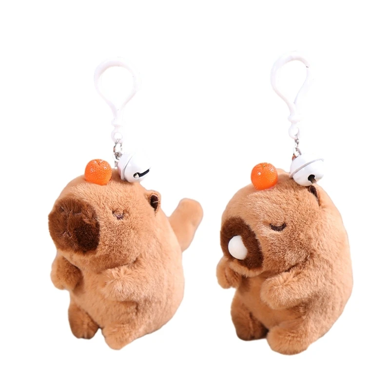 

Mini Capybara with Orange Keyring Furry Cartoon Boy Keychain Girl Backpack Pendant Birthday Ornament Kids Gift