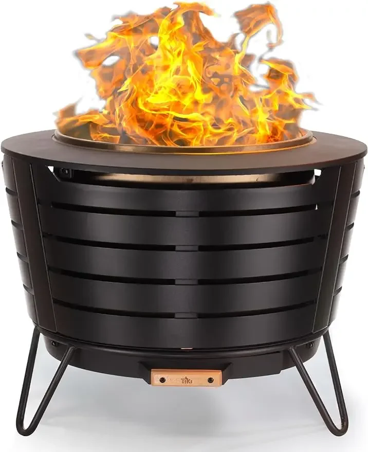 TIKI-Smokeless Smokeless Brand, 24.75 in Patio Fire Pit, Wood Burning, Outdoor Includes Pack, Modern Design, Blac