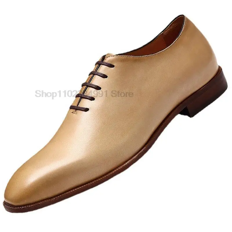 

Italian Men Genuine Leather Shoes Green Yellow Men Dress Office Wedding Shoes High Quality Lace Up Oxfords Formal Shoes For Men