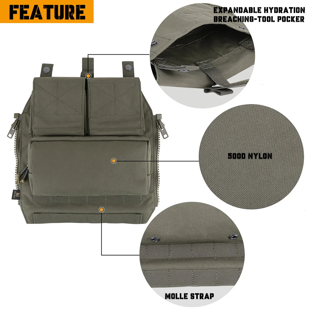 KRYDEX Taktische Zip On Pouch Plate Carrier Rucksack Tasche Für CPC NCPC AVS JPC2.0 Jagd Airsoft Weste Zubehör – Detail 9