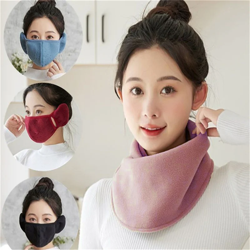 

Lamb Fleece Women Scarves Winter Warm Fake Collar Scarf Plush Bib Snood Female Windproof Wrap Neck Protection Mask+Scarf