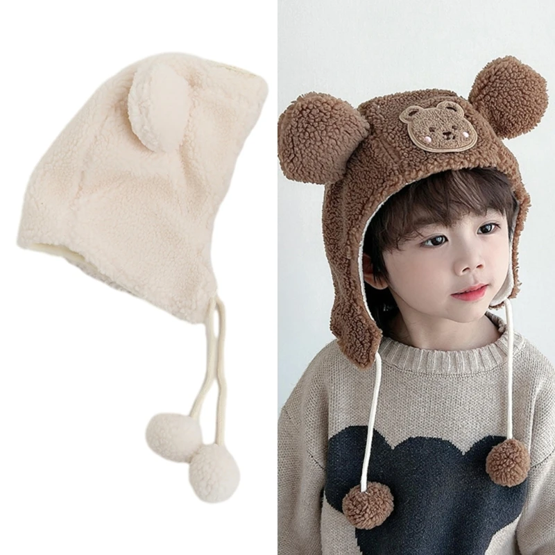 

Kids Ear Protections Hat Winter Little Bear Beanie Cap Adjustable Chin Strap for Boys Girls Windproof Warm Lei Feng Hats