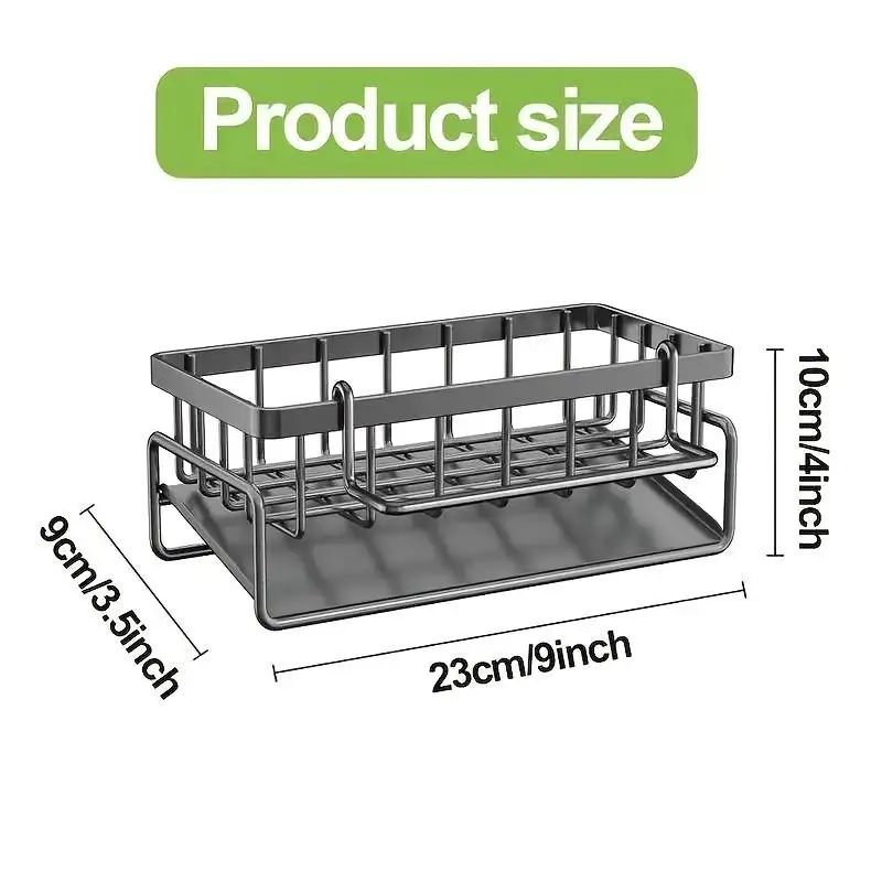 Kitchen Sink Sponge Rack 304 Stainless Steel, Self-Draining Organizer for Dish Brush/Soap/Scrub Storage, Bathroom Countertop Ho