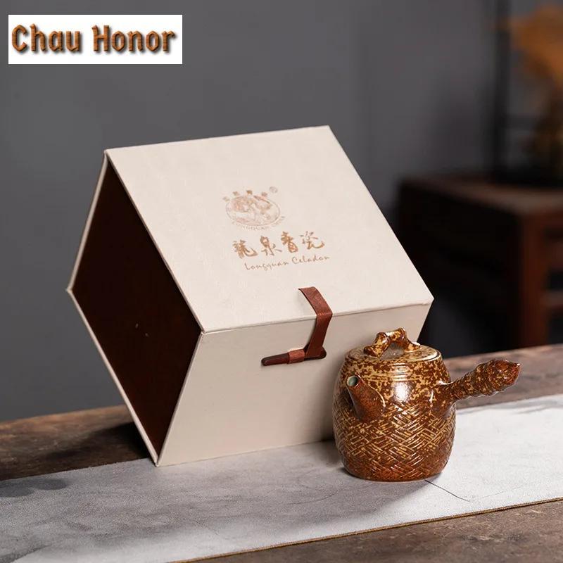 150ml Handmade Kiln Change Gray Glaze Teapot Boutique Tea Infuser Side Handle Pot Tea Maker Kettle With Filter Teaset Supplies