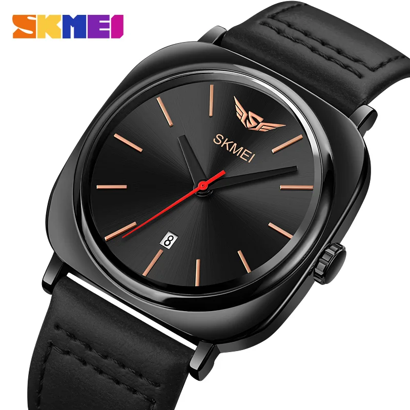 SKMEI Quartz Men's Watch Fashion Luxury Leather Bracelet Simple Quartz Watches with Date Orogonal Brand relogios masculino