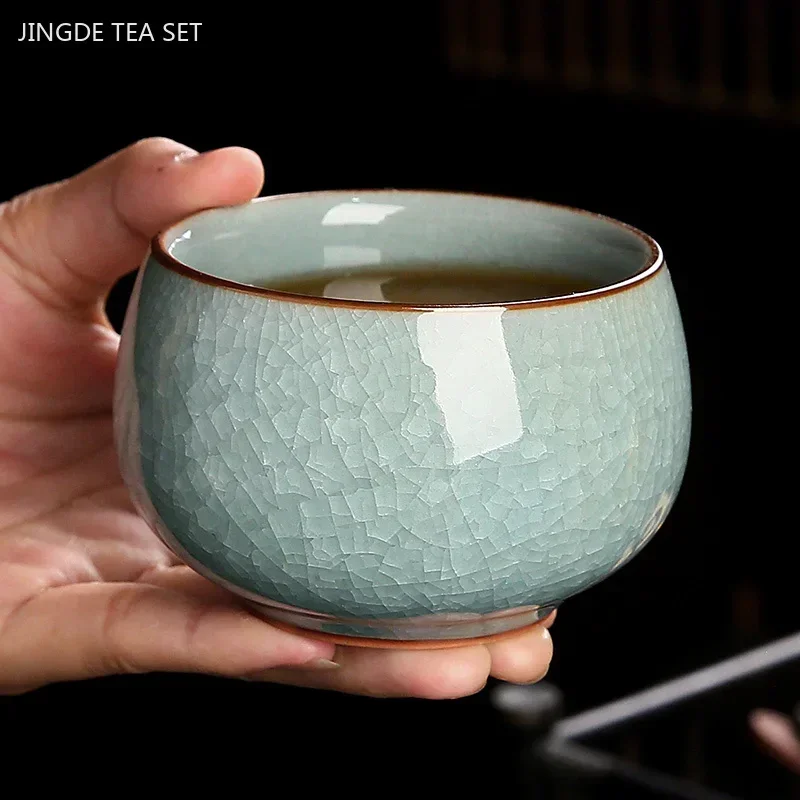 Ru Kiln Tea Set Teacup Cracked Glaze Ceramic Tea Cup High Quality Tea Ceremony Customized Gifts Household Teaware