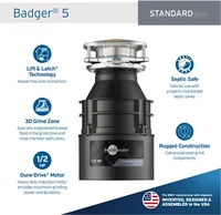 5 Garbage Disposal, Standard Series 1/2 HP Continuous Feed Food Waste Disposer, Black, Set of 1 | USA | NEW 2