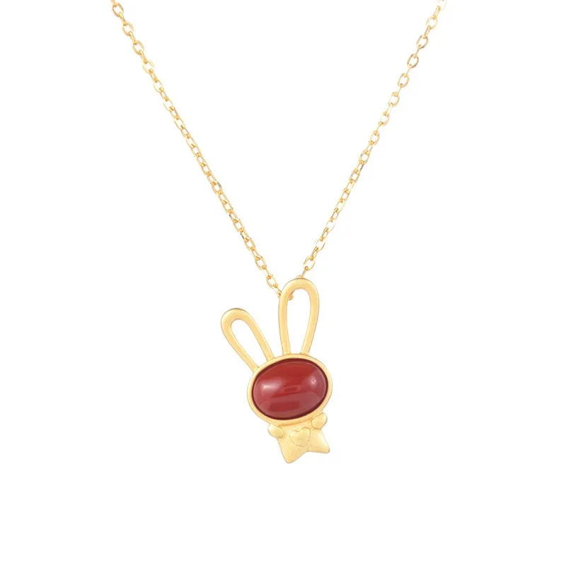 

XL348 ZFSILVER S925 Sterling Silver Fashion South Red Agate Hetian Jade Jasper Cute Rabbits Necklaces For Women Wedding Jewelry