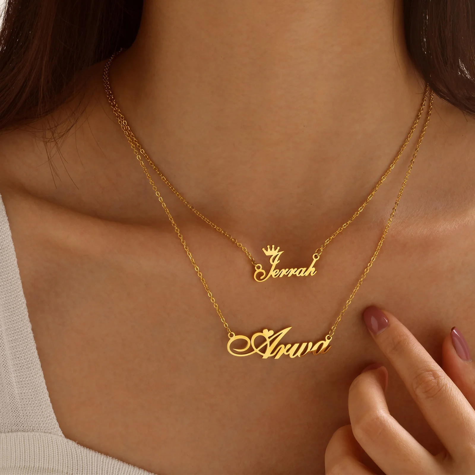Vnox Personalized Double Names Necklaces for Women Men,Customized