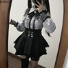 2024 Japanese Black Short Skirt Set Gothic Ruffle Mini Skirts Sexy Lace Off Shoulder Lolita Shirt Gown Faldas Y2k Aesthetic Suit 2