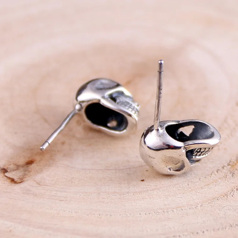New in 925 Sterling Silver Retro Skeleton Head Ear Piercing Stud Earrings For Women Wedding Modern Jewelry Wholesale Money 925 - Image 3