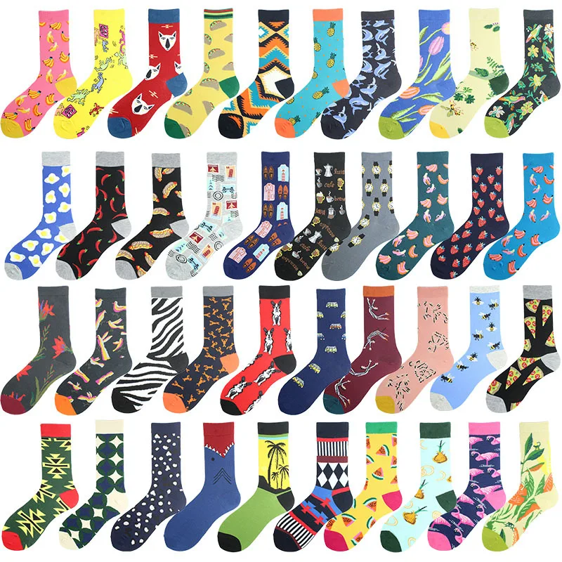 

1 Pair Combed Cotton Fashion Hip Hop Man Woman Socks Harajuku Fruit Skateboard Oil Painting Animal Happy Socks Funny Sokken