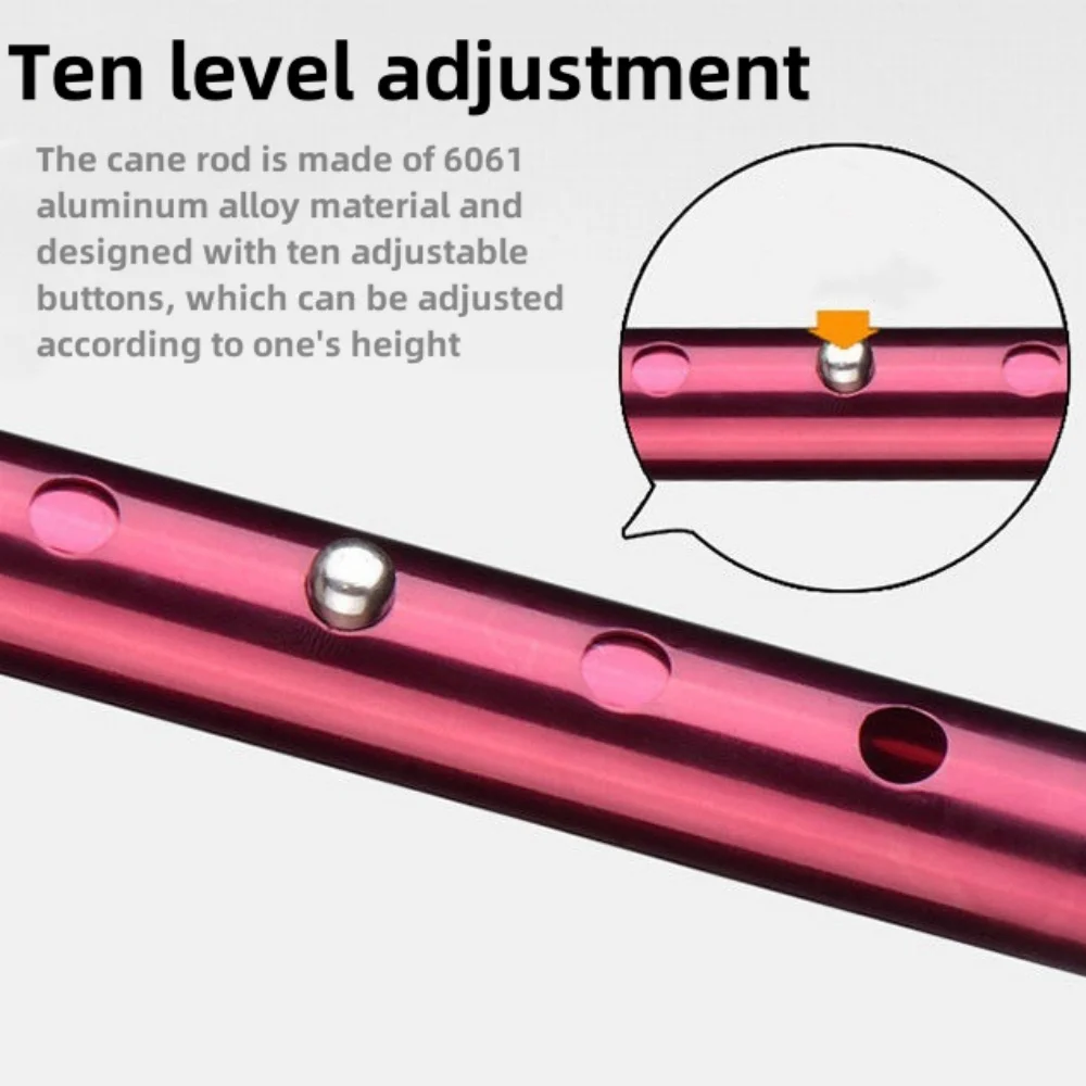 Walking Stick Old Men With LED Light Non-Slip Elderly Aluminum Alloy Multifunctional Cane Big Four Feet Crutch