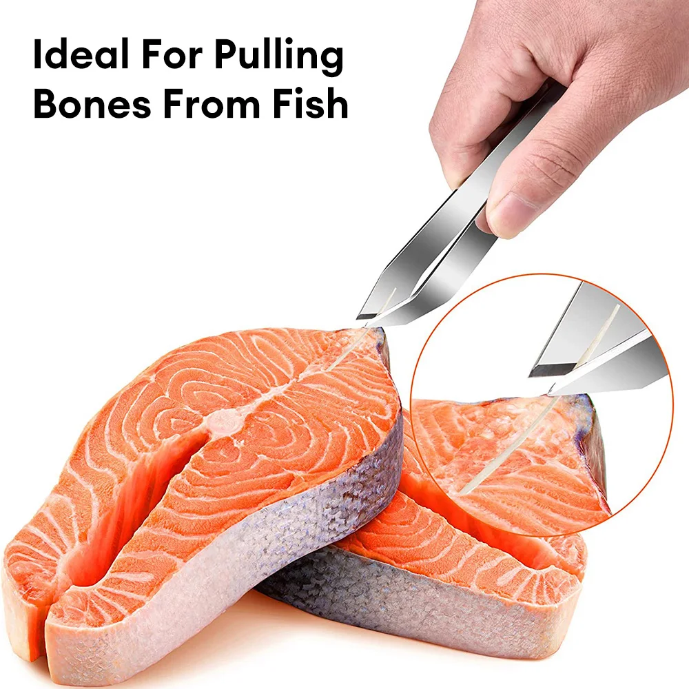 

1 Pcs Fish Bone Tweezers Stainless Steel Flat and Slant Tweezers Pliers Remover Tools Food Clip Kitchen Food Gadgets Tools