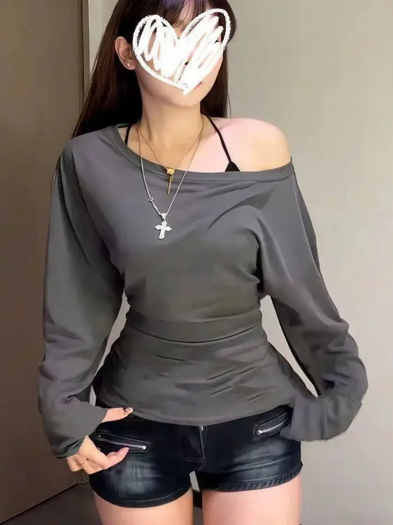 Slim Fit Long Sve T-irt Lightweight Loose Design Belted Summer Transparent Waist-Cinching Top Women's Faion