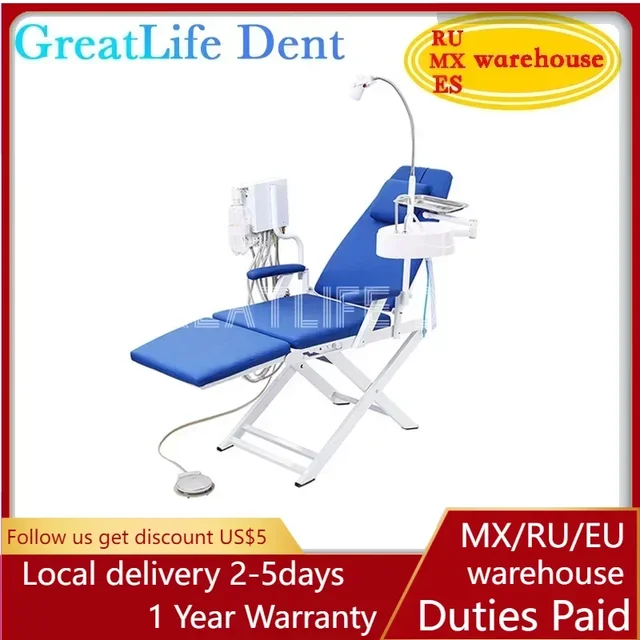 GreatLife Dent Dental Unit Dental Chair Complete Set Dental Folding Chair Sale with Led Lamp and Portable Turbine Unit