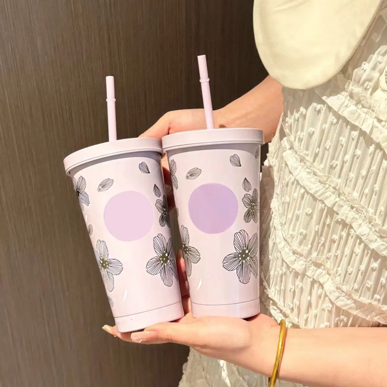 

500ML Pink Sakura Straw Cup Sweet Girl Heart Stainless Steel Coffee Cup Office Home Water Cup Christmas Exquisite Gift for Girls