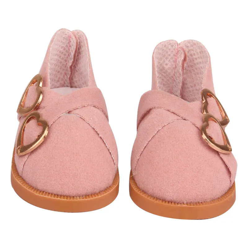 7 cm Leather Doll Shoes For American 18 Inch Doll Double Hearts Villus Shoes Boots For 43 cm Baby New Born&OG,1/3 BJD Girl Doll