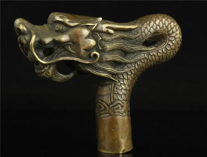 

China Old Handwork Carving Bronze Dragon Statue Cane Head Walking Stick Free shipping